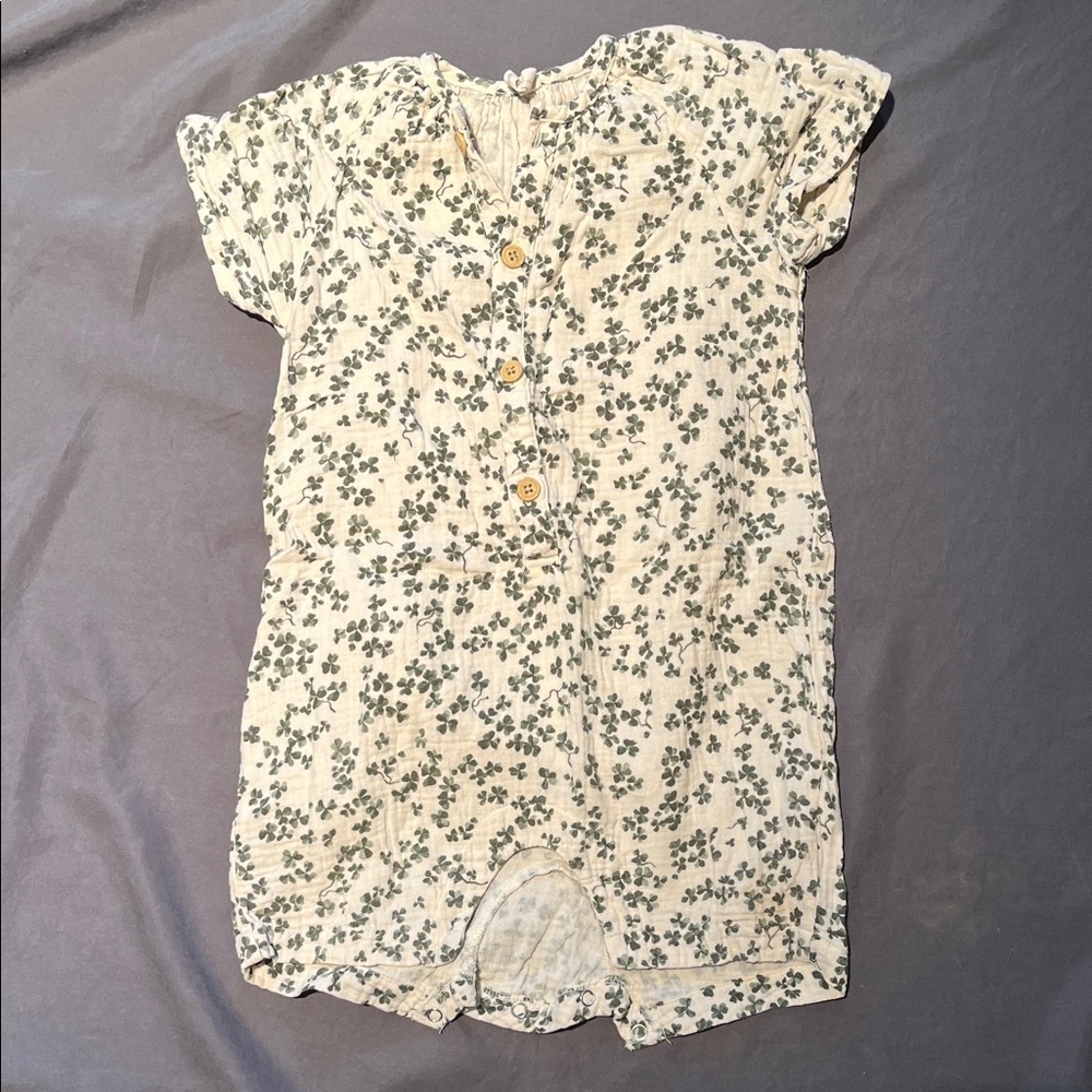 Garbo and Friends Cream and Green Baby Romper